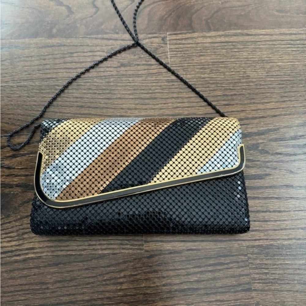 Source Unknown Black, Gold, and Silver Clutch/Crossbody